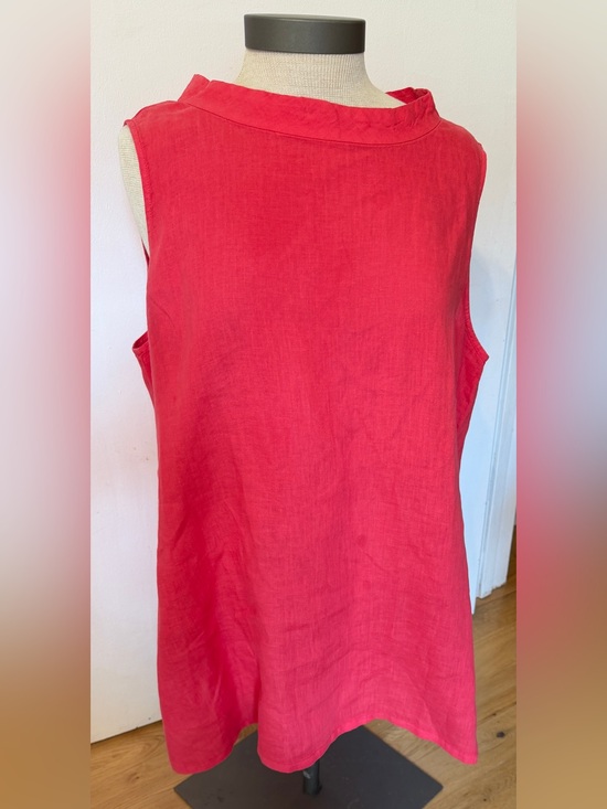 Eileen Fisher Tops - Eileen Fisher Handerkerchief Linen Polished Mock Neck Coral Red Tunic Top